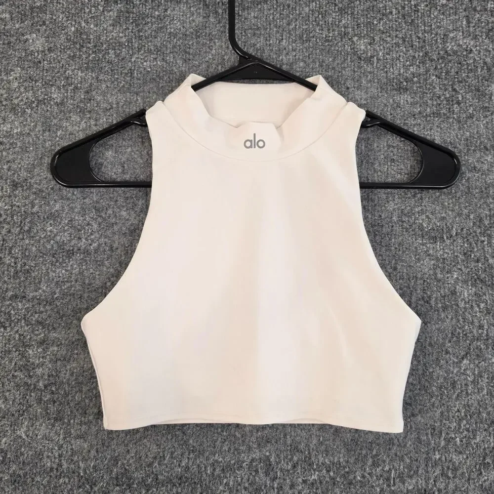 Alo Yoga Sports Bra Women Small High Neck Longline White Racerback Yoga Pilate